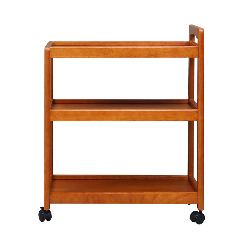 乔治木易推车置物架进口实木家用移动置物架多功能餐车小推车多层酒水车客厅餐厅厨房置物架落地小茶台收纳架 三层茶餐车【蜜糖色】