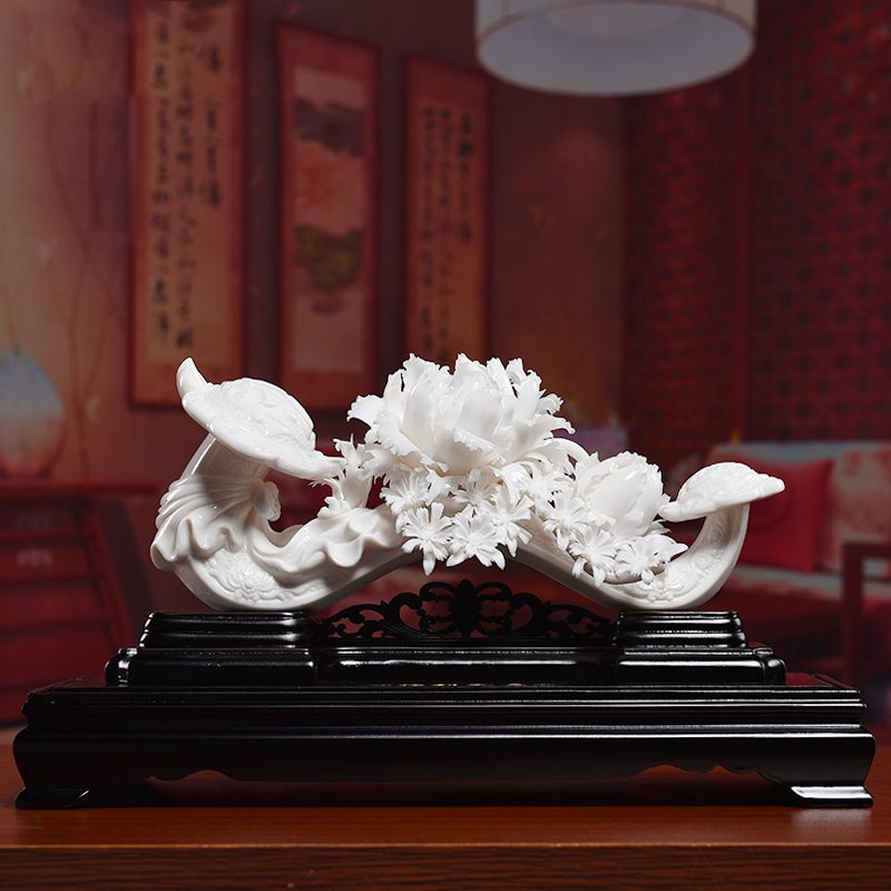 东方泥土 乔迁新居礼品中式陶瓷花雕塑艺术品摆件/福到如意 d13-116福