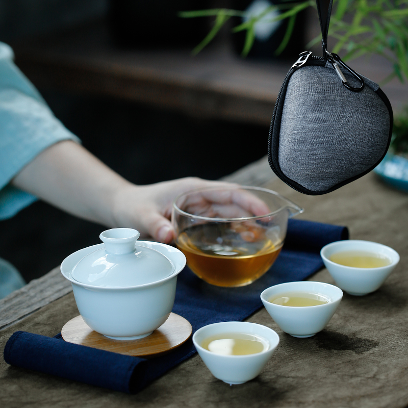 苏氏陶瓷 SUSHI CERAMICS 旅行功夫茶具套装山闻竹影青瓷快客杯子户外车载便携包陶瓷茶具