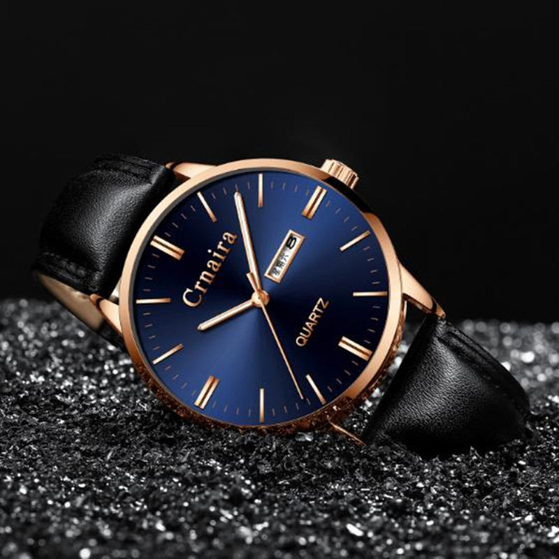 卡奈亚(crnaira)超薄双日历男表多功能防水石英表个性时尚皮带男士
