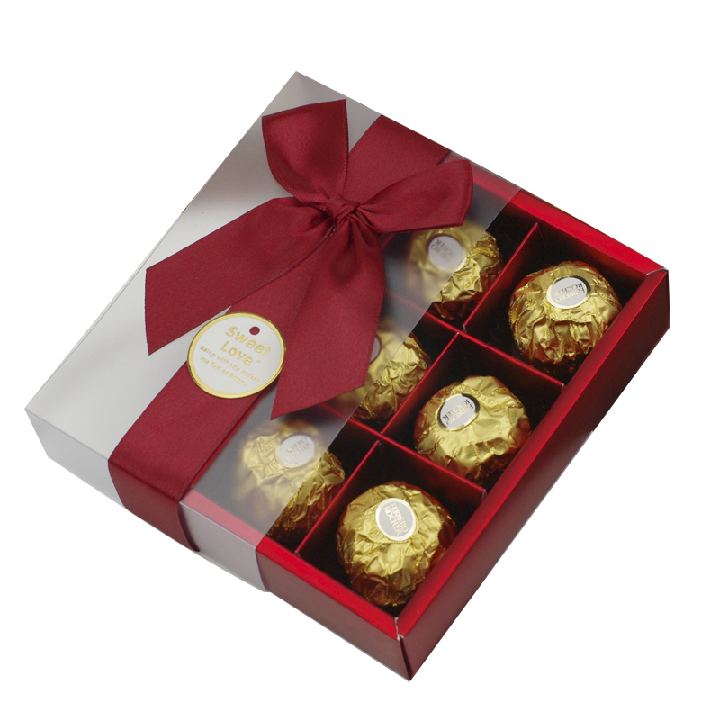 费列罗（Ferrero Rocher）巧克力喜糖成品6粒礼盒装 欧式酒红套封婚礼糖盒含糖 情人节礼物 单一礼盒/店家代包/附标签