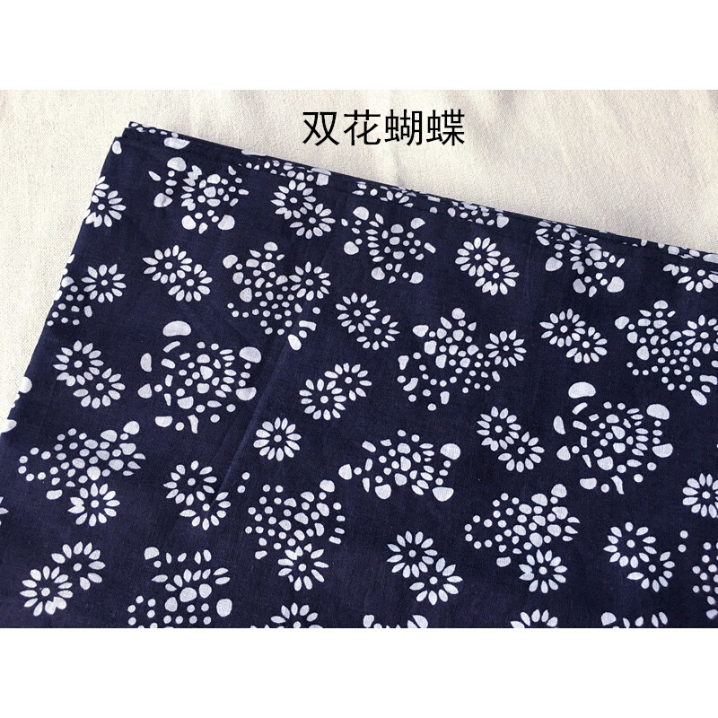 乌镇棉蓝印花布料农家乐蜡染布料青花布料兰花布料半米 双花蝴蝶-半米