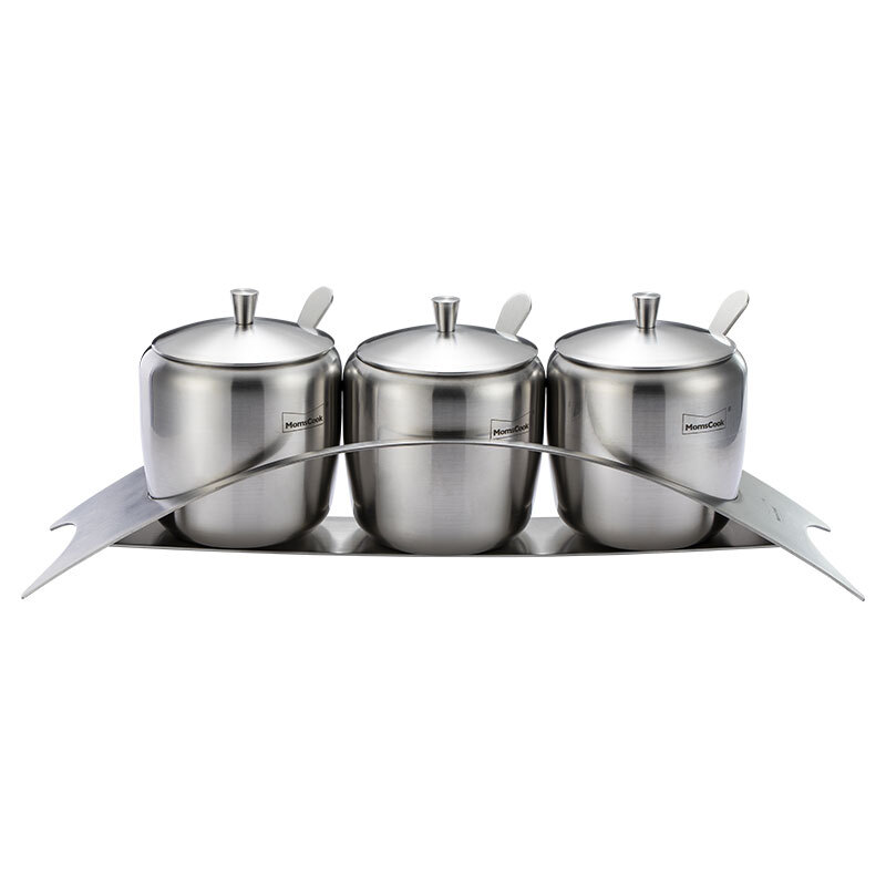 momscook 不锈钢调味罐套装 304 四件套 盐罐 糖罐