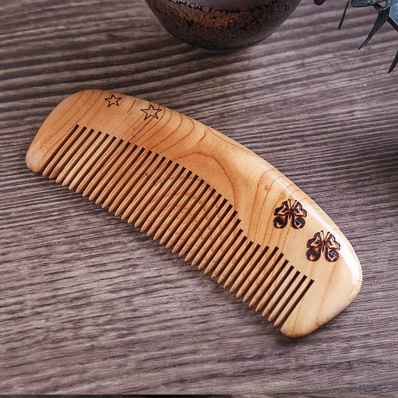 周广胜天然桃木梳子按摩木梳梳整木家用雕花木梳子礼物 蝴蝶【简约