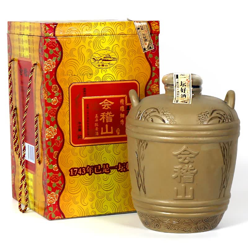 绍兴产黄酒会稽山精雕细作五年陈花雕酒大坛5000ml礼盒装绍兴老酒