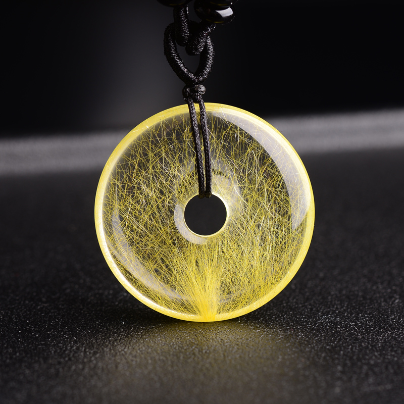 慈灵阁 金发晶平安扣吊坠男女款项链 发晶钛晶水晶饰品平安无事 满发