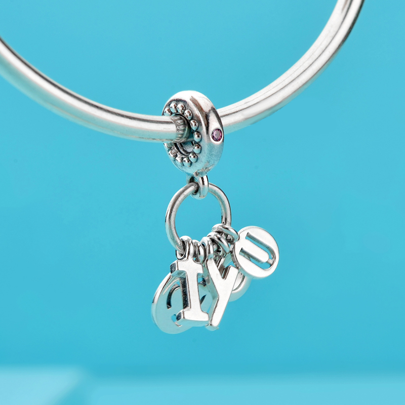 PANDORA PANDORA潘多拉 我爱你925银串饰 796596FPC 生日礼物 七夕情人节礼物送女友 粉红色