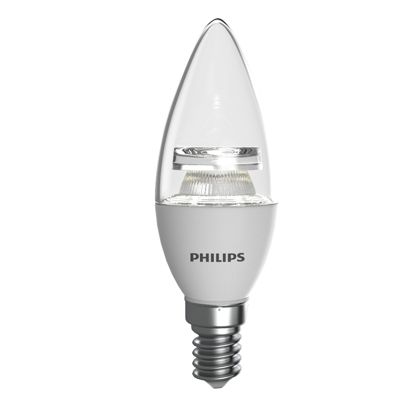 飛利浦（PHILIPS） LED燈泡 蠟燭燈尖泡拉尾泡水晶透明節(jié)能燈泡 E14小螺口電燈泡 【尖泡E14螺口】白底黃光-5.5W