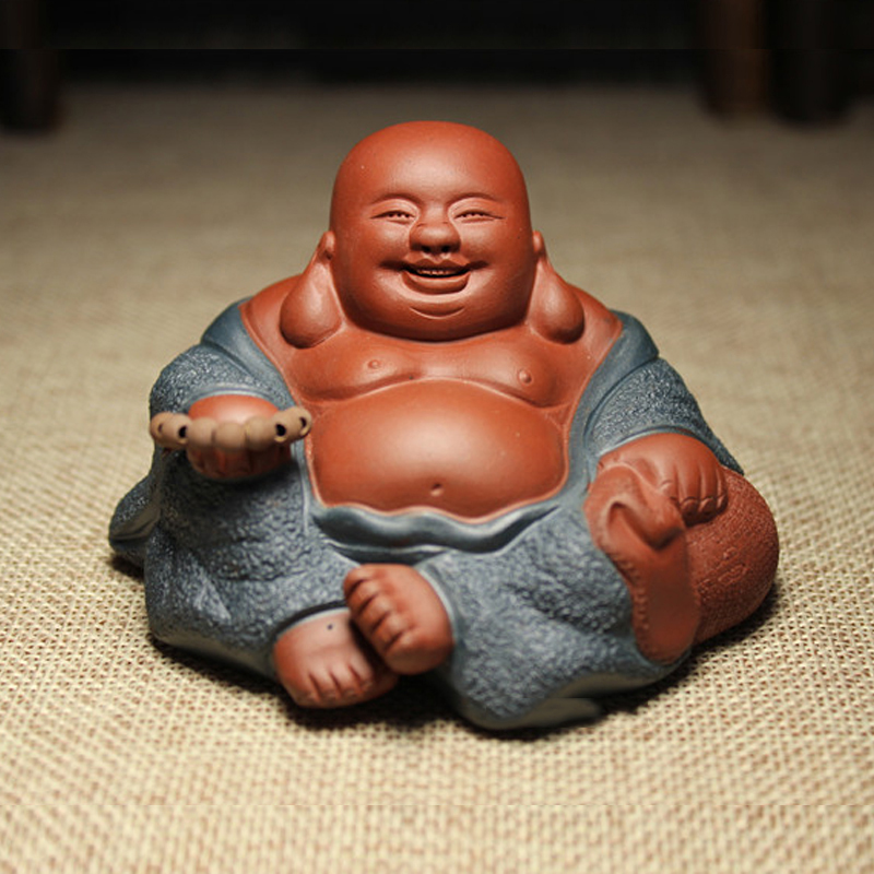 红铁普 紫砂茶宠弥勒佛 雕塑摆件 作品 笑口弥勒佛礼盒包装 双色佛