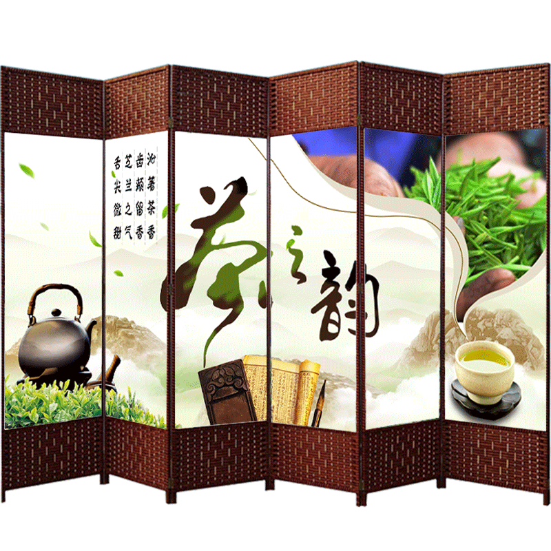 祥朗现代中式实木布艺屏风隔断折屏座屏移动玄关现代简约卧室客厅酒店养生馆屏风帘隔断玄关遮挡屏风 茶之韵 1.8米高X0.5米宽单面图案一扇价格