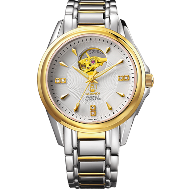 关帝（GUANDI） 机械男表手表镶钻镂空不锈钢经典系列255028G 255028G金