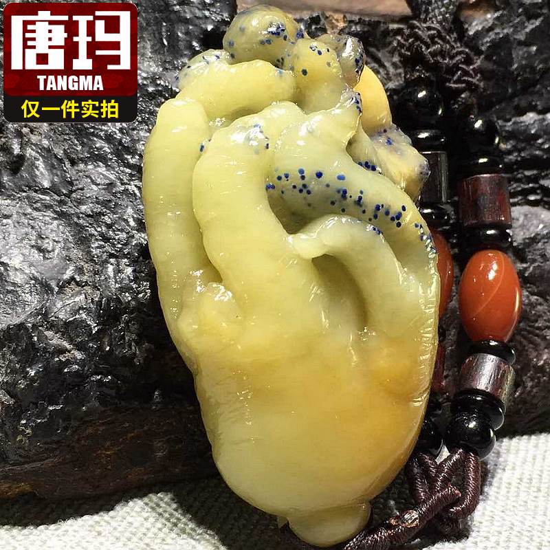 唐玛老封门蓝星青田石佛手吊坠男女玉石项链一物一图
