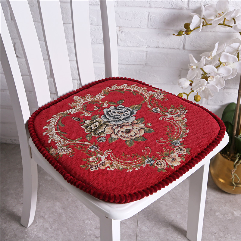 罗兰家纺 餐椅垫坐垫椅子凳子垫子可拆洗绑带椅垫 餐桌椅加厚实木餐椅座垫 花开富贵酒红 45*43cm标准号 京东折扣/优惠券