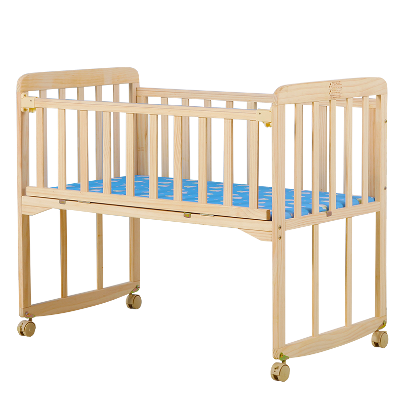 贝快乐婴儿床实木无漆摇床BB床宝宝床可变书桌可侧翻可与大人床对接 床+蚊帐