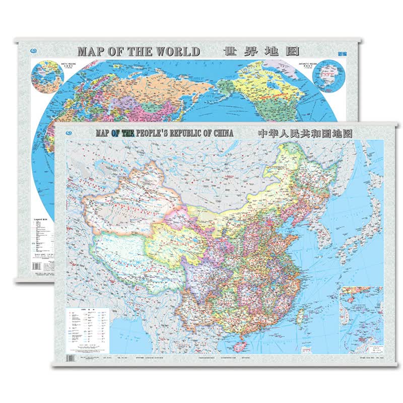 中国地图挂图+世界地图挂图（1068*749mm 中英对照 无拼缝专业挂图套装组合）