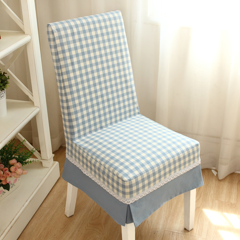 清新格子简约桌套椅套套装椅子套可定做 色织格子系列 湖水蓝小格子
