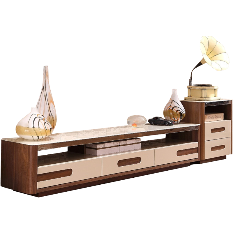 凯帝格 客厅简约电视柜组合 木皮镂空电视柜 钢化玻璃抽屉电视柜 电视柜白色