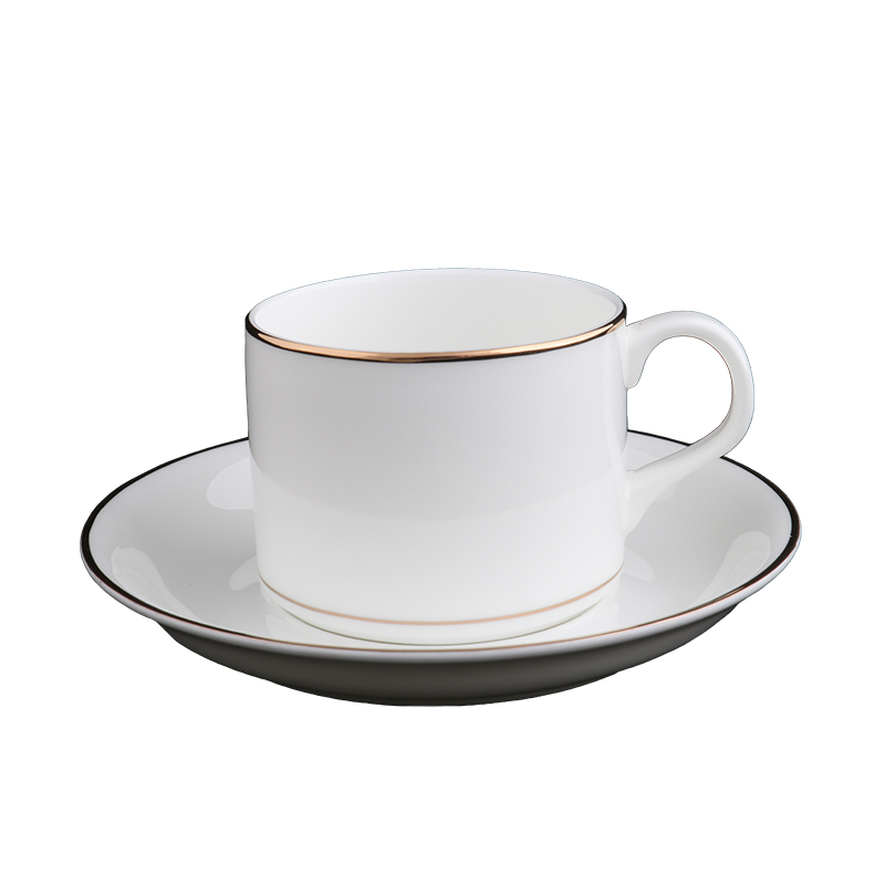 錦鳯锦凤骨瓷咖啡杯碟景德镇欧式简约咖啡套具矮 咖啡杯一杯一碟1勺 金边澳式杯碟套装