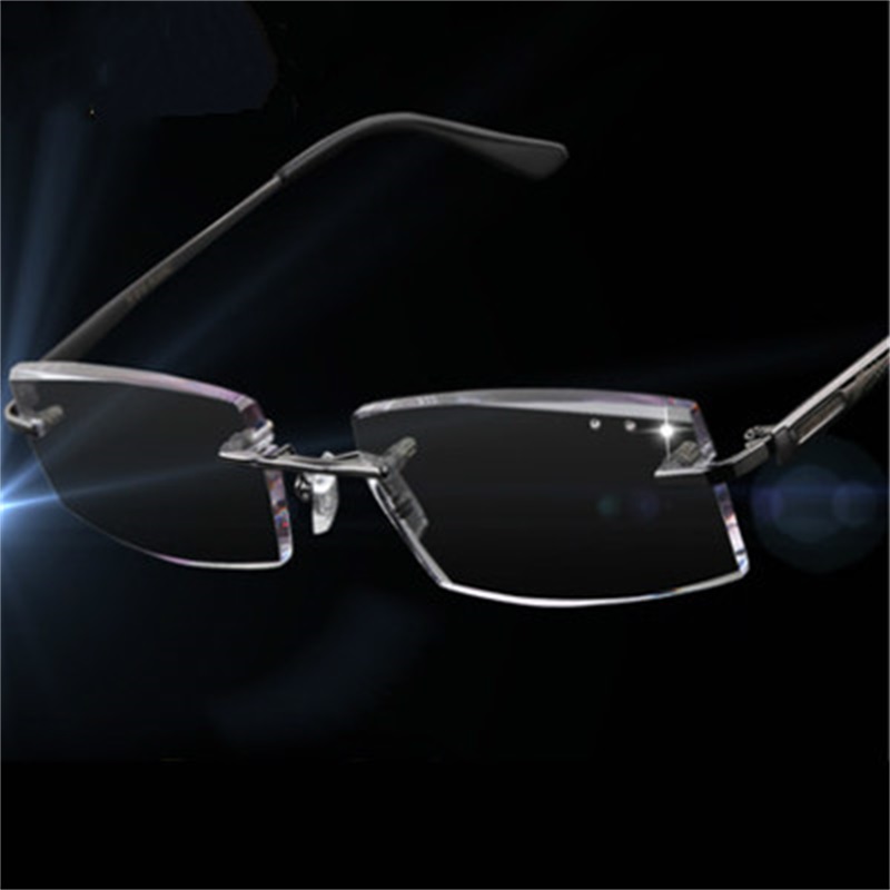 无框老花眼镜男女款式高清钻石切边耐磨树脂舒适老人老光眼镜 气质灰