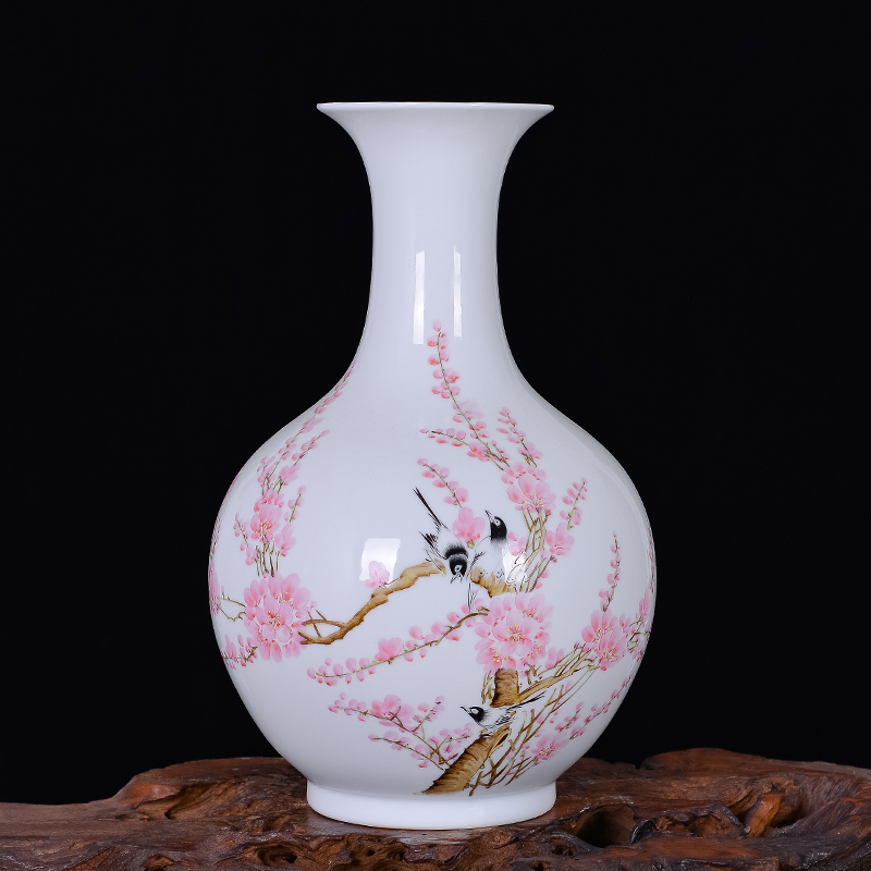 澳颜莱景德镇陶瓷花瓶摆件 手绘喜上眉梢天球瓶 插花 新中式玄关装饰