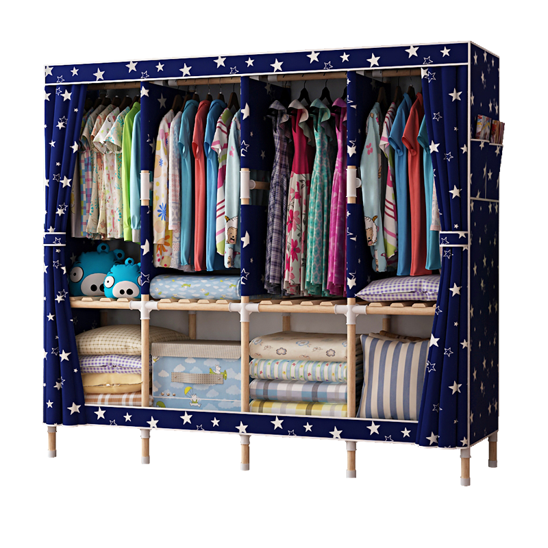 梦卡莱 简易布衣柜组装布 双人衣橱加固 实木衣柜收纳分层隔板大号木质衣橱 1.7F春色满园