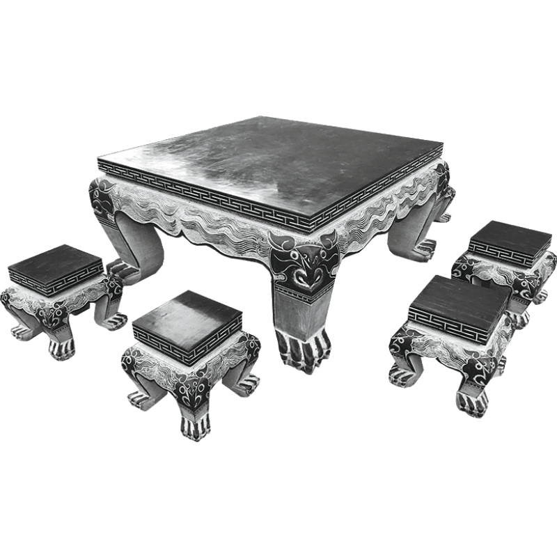 欧芳庭 中式仿古石桌石凳 石雕方桌子 天然青石石头桌子茶几 石头桌子庭院别墅石桌 户外 一桌四凳【桌子直径80CM】