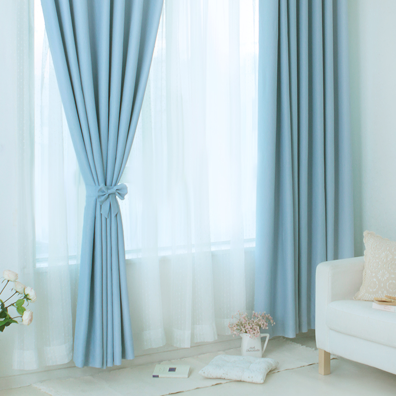锦色华年我的天空 欧式纯色窗帘成品 遮光帘客厅卧室窗帘布 晴空蓝(挂钩式) 2米宽*2.6米高一片