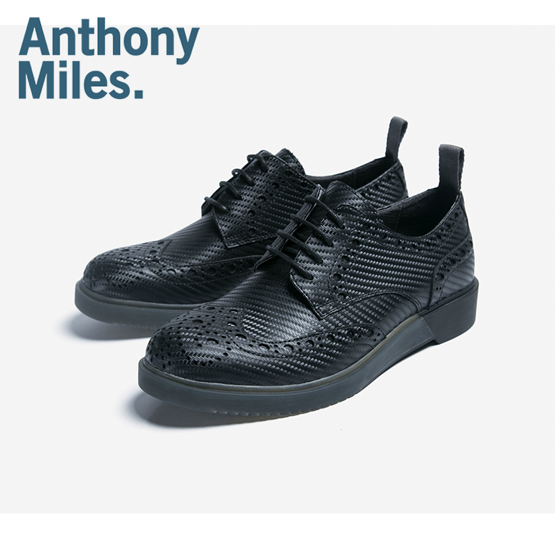 56503/英国设计师品牌安东尼Anthonymiles英伦布洛克碳纤维纹真皮男鞋 MB0125-B黑色 42