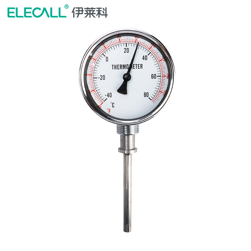 伊莱科（ELECALL）双金属指针式温度计 锅炉管道食品工业温度计表水温度计WSS系列 WSS-411径向 0-50℃ L=100MM