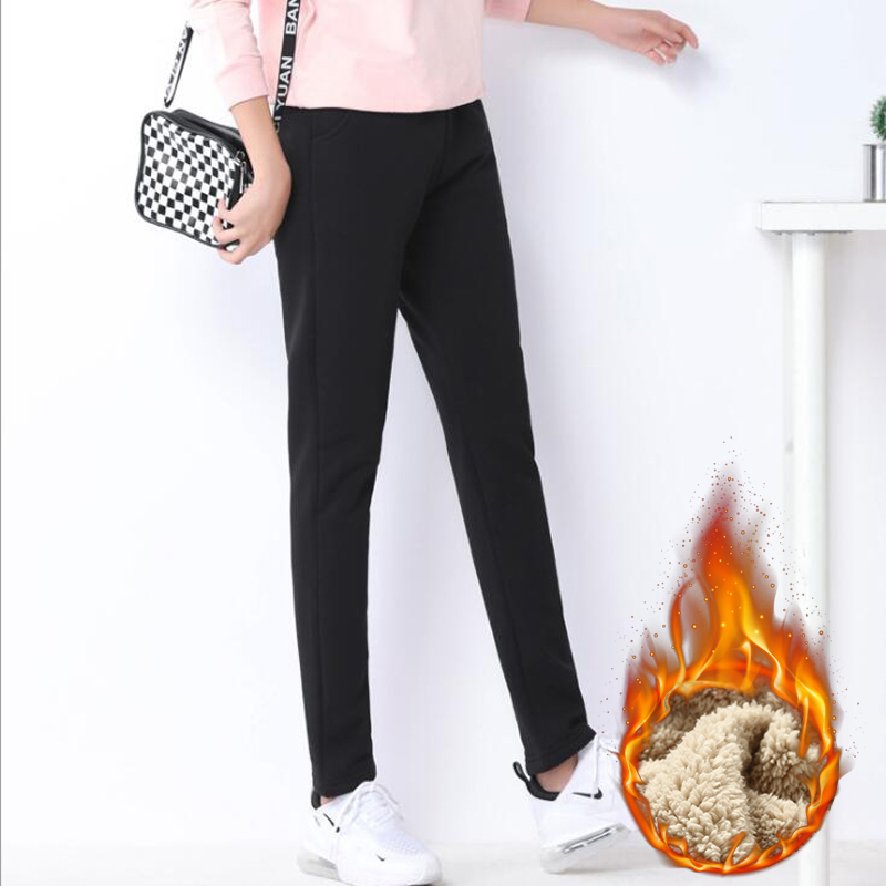 虎迹加绒收口运动裤女冬季羊羔绒加厚休闲裤跑步锻炼保暖运动长裤 黑色(字母款) L