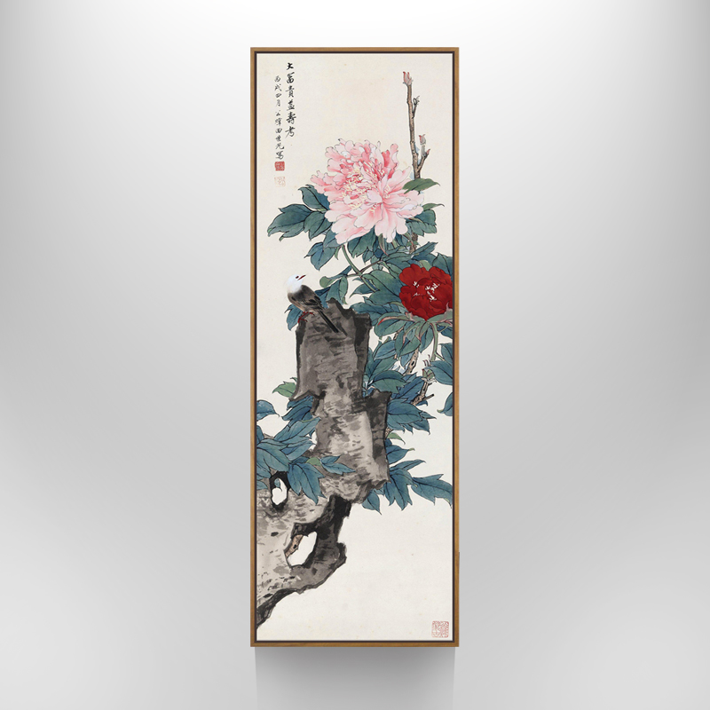 视觉星客厅玄关中式书房田世光工笔花鸟画现代简约壁画床头沙发背景墙