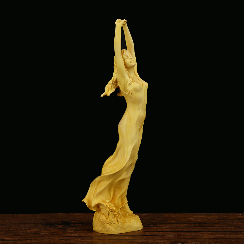 乐清黄杨木雕美女摆件实木手工艺品中式家居装饰客厅人物摆设初恋