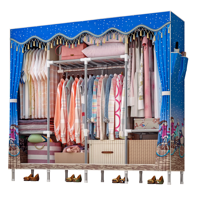 蜗家 布衣柜 简易衣柜布艺钢架加粗加固衣柜简约现代经济型组装衣橱宿舍卧室布衣橱 阳光小镇【长166宽46高172】