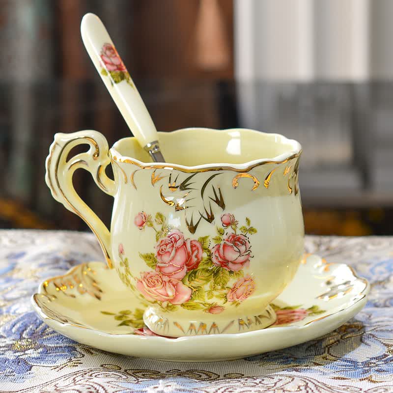 友来福 欧式咖啡杯套装 创意陶瓷英式咖啡杯碟 下午茶茶具 玫瑰杯碟