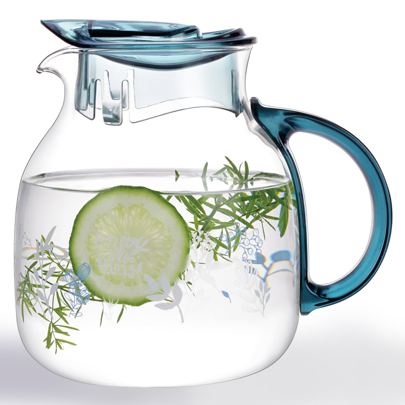 紫丁香 凉水壶带把家用冷水壶玻璃耐热花茶果汁壶凉白开大容量茶具