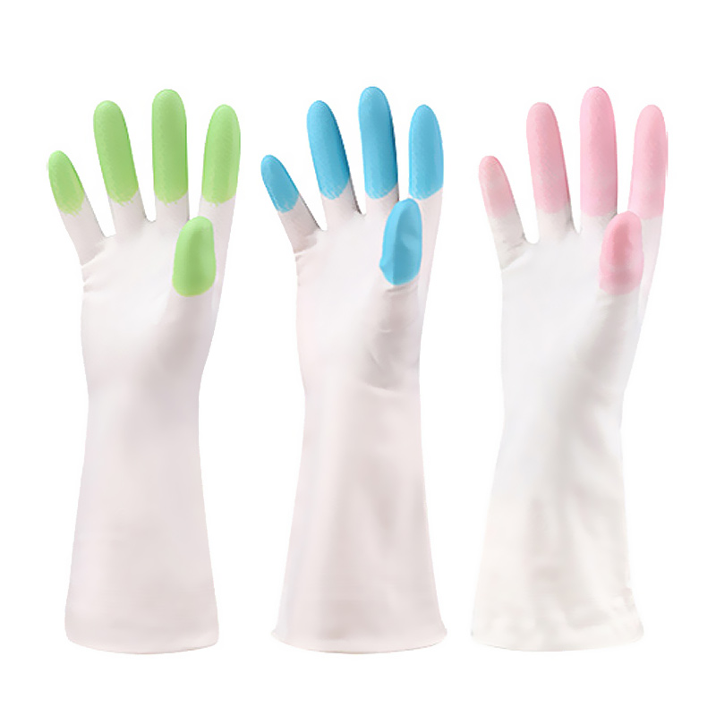 喜家家 家务手套橡胶洗碗手套树脂防水护手厨房清洁工具 3双装炫指-单层款
