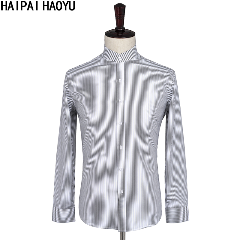 haipaihaoyu 长袖衬衫男修身立领竖条纹衬衣 168-851黑白条纹 m/39