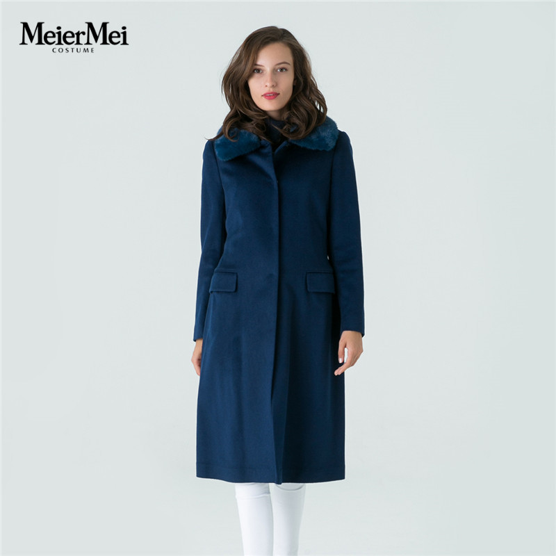 meiermei玫而美品牌女装气质羊毛长大衣秋冬长袖水貂毛领外套 022 36