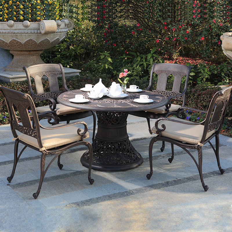 莫 家欧式铸铝桌椅户外庭院花园别墅桌椅套件高端露天室外桌椅组合 4 1  配115CM圆桌
