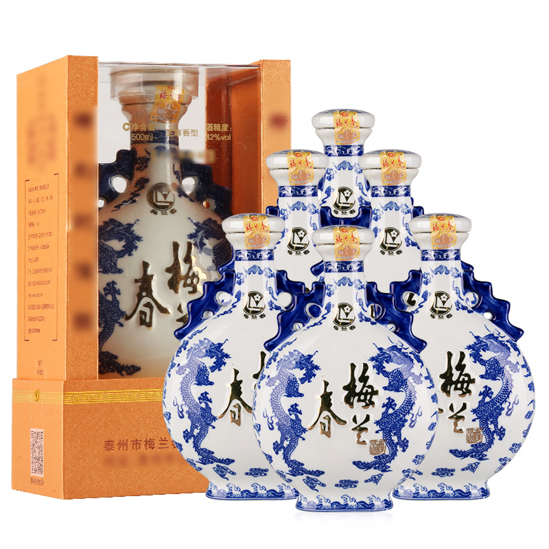 梅兰春【产地直发 宴会送礼】泰州芝麻香型白酒 42度扁龙瓶 500ml*6瓶