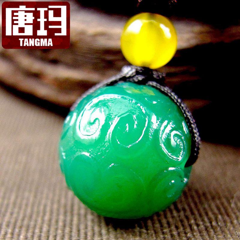 哈妮宝贝honeybaby回纹天珠12-14-16mm绿玛瑙单珠吊坠男女项链玉髓单