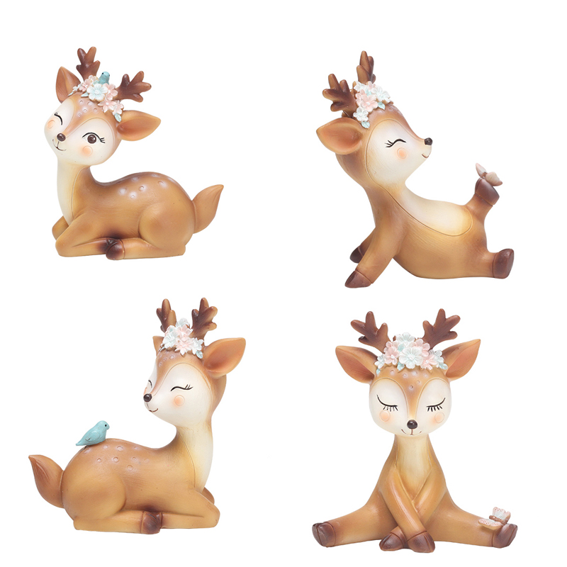舒厅 少女心桌面摆件梅花小鹿电视柜酒柜摆件可爱卡通动物办公室工艺