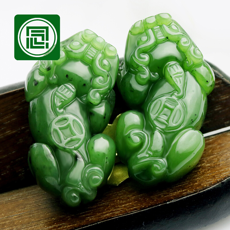 吊坠菠菜绿立体貔貅项链坠男女情侣款背钱皮丘带证书 男款(头朝右)