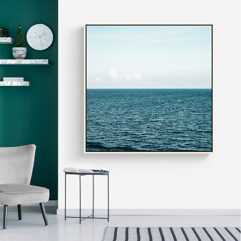大海风景装饰画客厅书房卧室餐厅挂画现代简约风格蓝色海洋摄影主题 B款 50cmx50cm