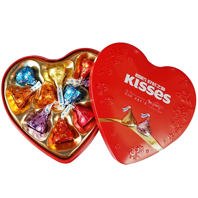 好时(hersheys) kisses好时牛奶巧克力10粒心形铁盒结婚喜糖礼盒装