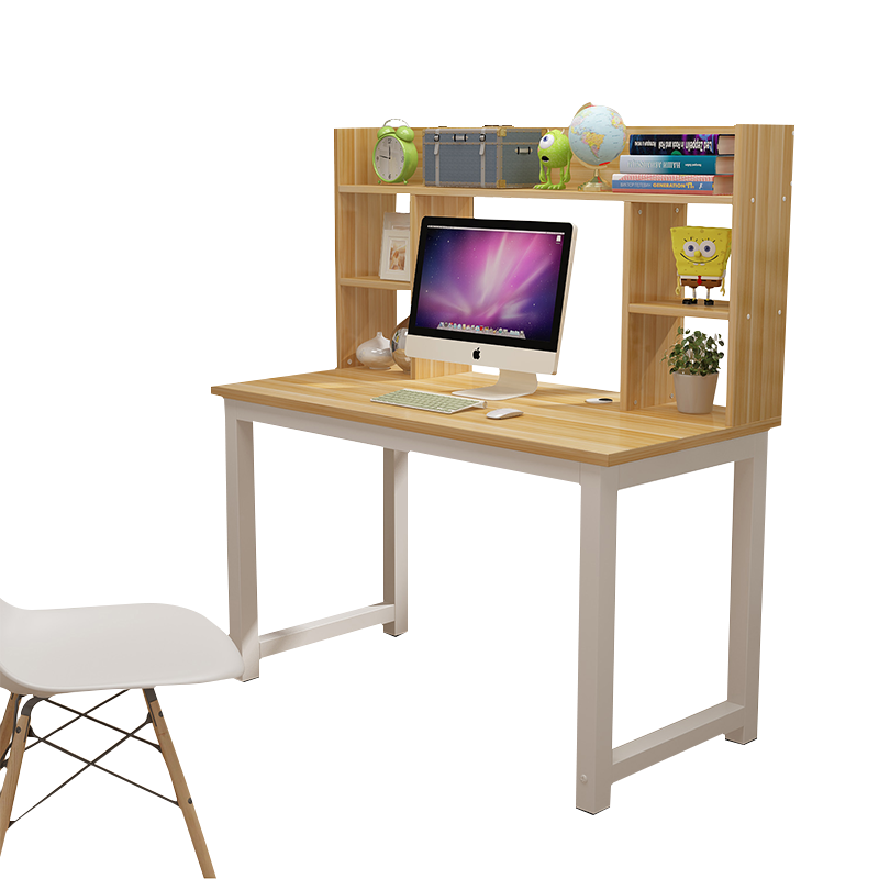 雅美乐 电脑桌 书桌书柜组合办公桌家用台式学习桌成人写字桌 带书架简易简约卧室桌子 浅胡桃色 YSZ582