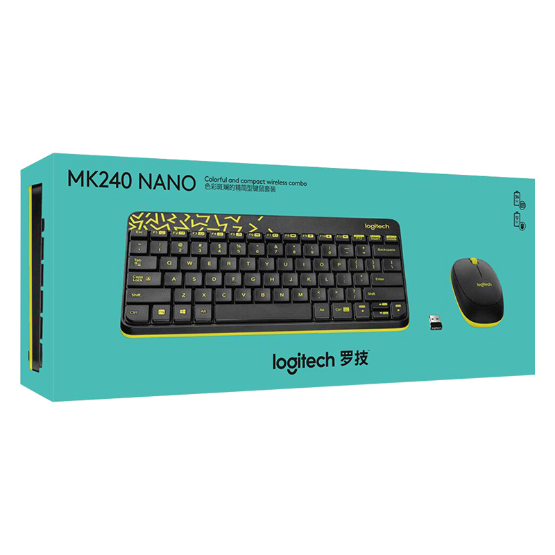 罗技（Logitech）MK240 Nano 无线键鼠套装 游戏办公键鼠套装 带无线2.4G接收器 黑黄