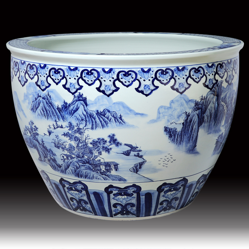 厚古薄今景德镇陶瓷手绘大缸金鱼缸乌龟荷花缸大号酒店公司陶瓷鱼缸