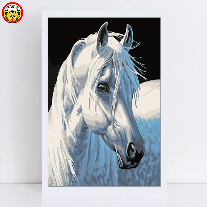 画抽象马饭店酒店餐厅宾馆装饰挂画自己填色手绘手工挂画 白龙马6902