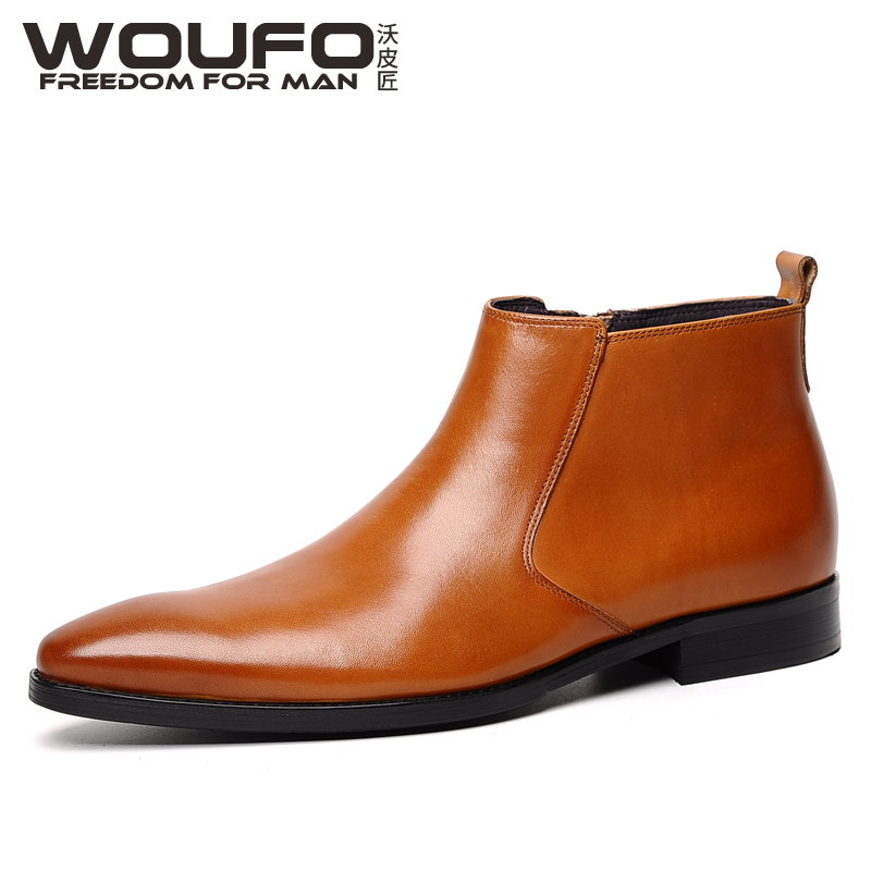 秋季新款尖头男靴子真皮时尚潮男青年马丁靴欧美头层牛皮短筒皮靴子男